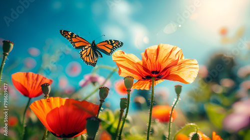 butterfly on a poppy field,generative ai © Mahnoor