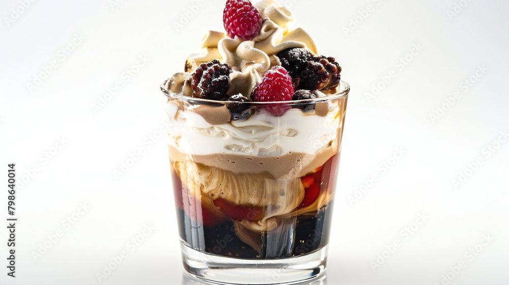 Short glimpses of a mocha trifle reveal layers of coffee-soaked sponge cake, creamy chocolate mousse, and whipped cream, a heavenly dessert for coffee enthusiasts. Short glimpses of a mocha trifle reveal layers of coffee-soaked sponge cake, creamy chocolate mousse, and whipped cream, a heavenly dessert for coffee enthusiasts.