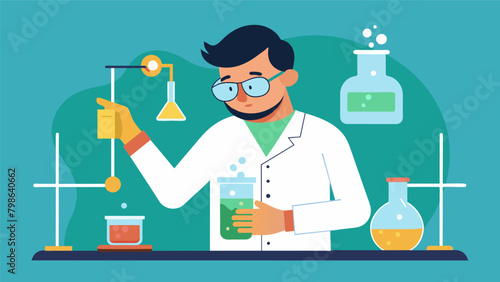 A neurodivergent chemist carefully mixing and measuring chemicals in a lab their attention to detail and precision essential in their work.. Vector illustration