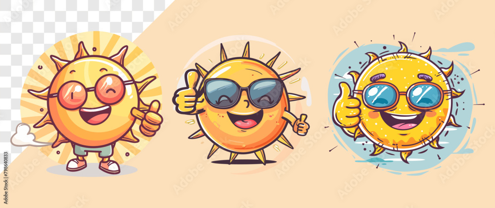 Cheerful Sun Characters with Sunglasses Cheerful Sun Characters with Sunglasses
