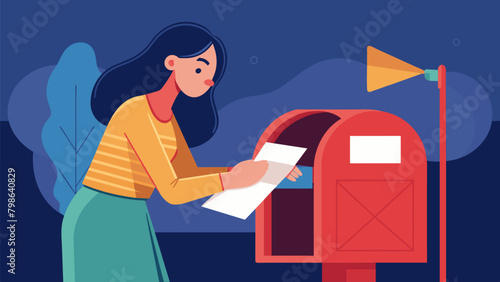 As she opens the mailbox a wave of anticipation washes over her knowing that a handwritten letter from her husband awaits inside.. Vector illustration