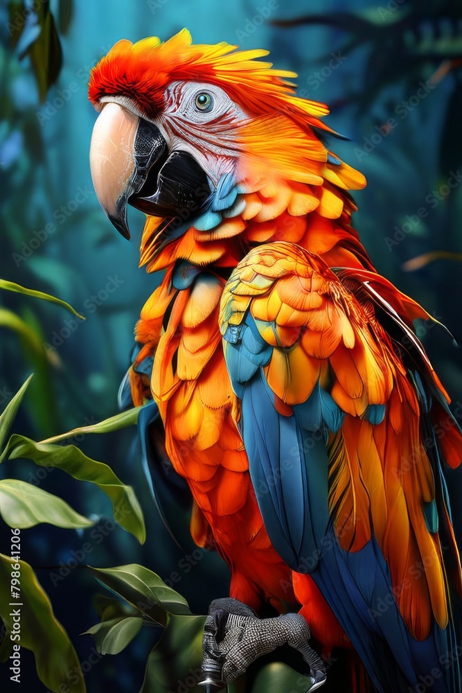 Obraz premium portrait of Amazon red macaw parrot against jungle