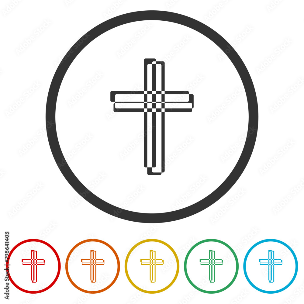Religion cross icon. Set icons in color circle buttons Religion cross icon. Set icons in color circle buttons