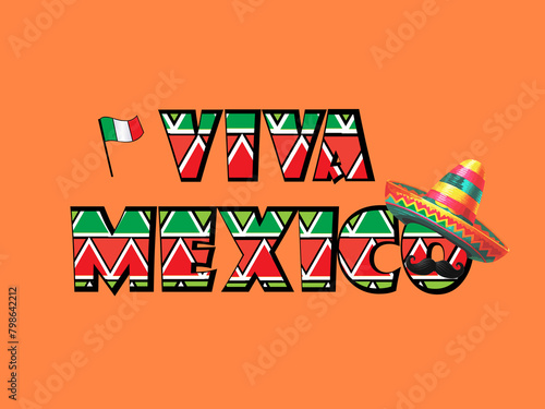 Viva mexico fiesta cinco de mayo celebration with mexico flag and mariachi hat text lettering holiday greetings card vector image template