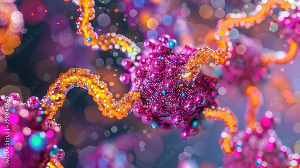 A 3D rendering of a protein structure with a focus on a specific section of the protein A 3D rendering of a protein structure with a focus on a specific section of the protein