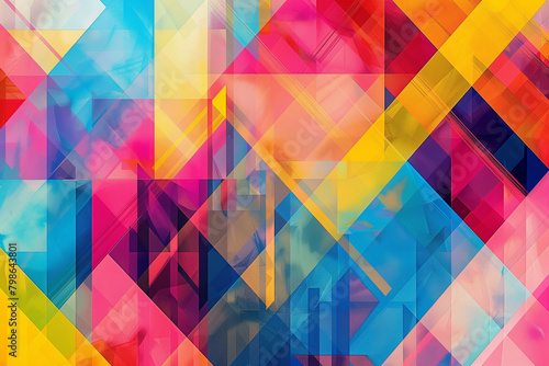 Colorful geometric triangle mosaic design with seamless patterns and light diamond shapes creating a futuristic abstract illustration photo