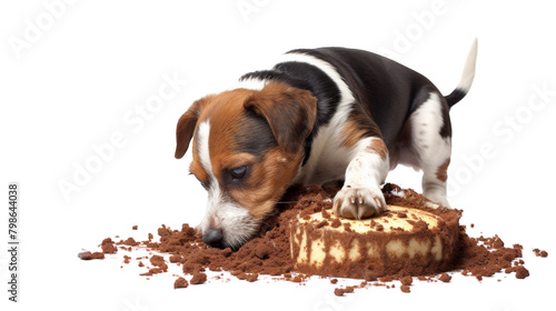 Dog Burying a Cake Bone on Transparent Background photo