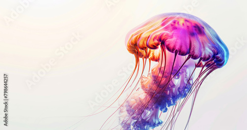A jellyfish with soft color gradients is isolated on a white background.