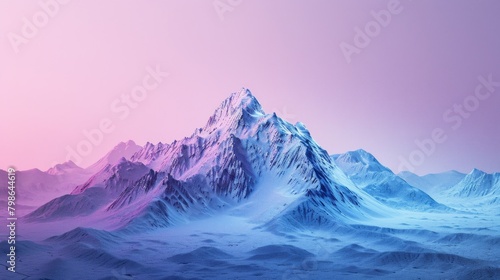 A single mountain peak stands in the center of an empty scene, against a purple and blue gradient background. © Duka Mer