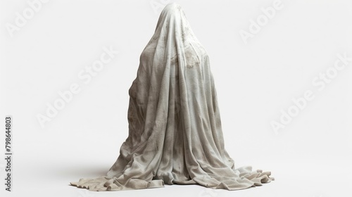 A ghoul in a white cloak from the back, isolated on a white background.