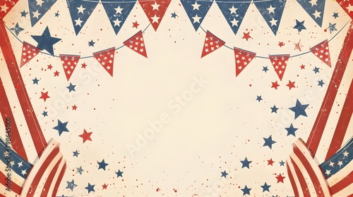 American Patriotic Background with Star-Spangled Banners and Festive Elements