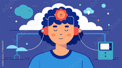 A teenager uses a braincontrolled sleep aid to help improve their sleep quality leading to better mental control and mindfulness during the day..
