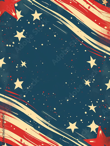 Illustration for poster in the colors of the American flag with stars. Celebrating Independence Day on July 4th. With copy space