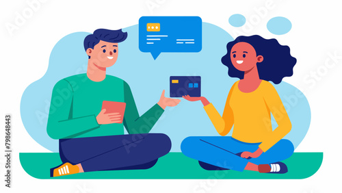 A couple sits down together to discuss the benefits and potential risks of using a credit card for their purchases making sure to use it