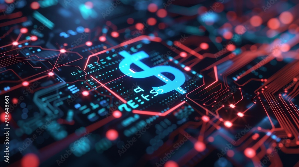 Futuristic technology concept, business success. Technological interface with dollar symbol. On dark background. Futuristic technology concept, business success. Technological interface with dollar symbol. On dark background.