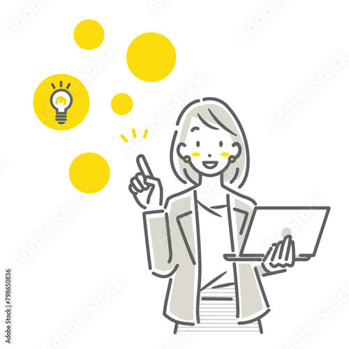 企画を提案する女性社員　シンプルでお洒落な線画イラスト