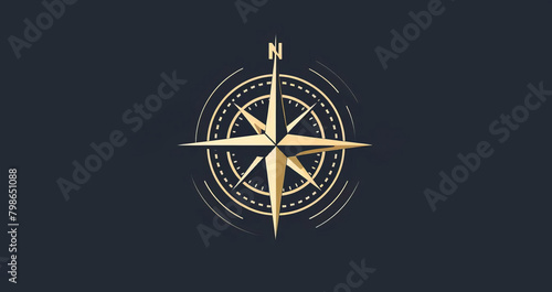 Sleek, modern logo with a minimalist outline of a compass, symbolizing navigation and adventure in the great outdoors
