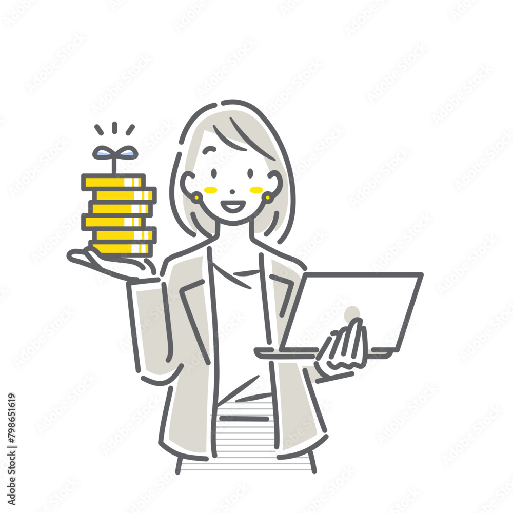 資産運用をサポートする女性ファイナンシャルプランナー シンプルでお洒落な線画イラスト 資産運用をサポートする女性ファイナンシャルプランナー シンプルでお洒落な線画イラスト
