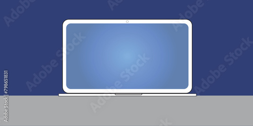 Laptop open frontal with blue screen
