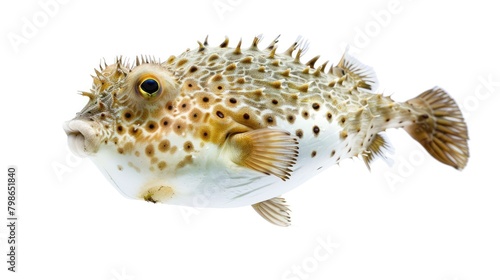  High-Resolution Side View of Pufferfish Isolated on White Background