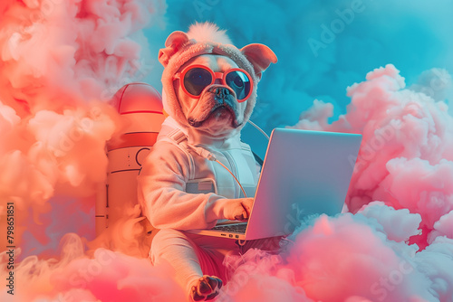 dog with laptop in the sky edit vdo photo
