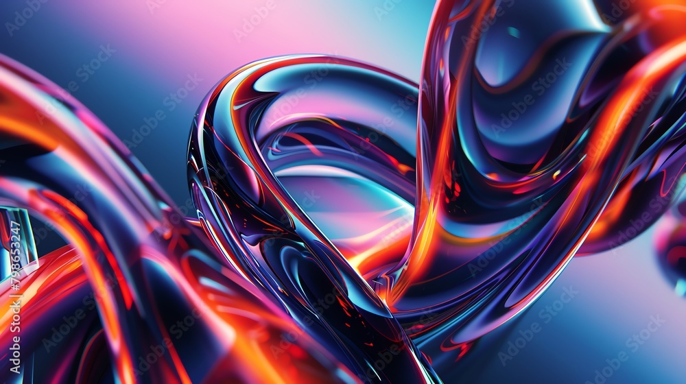 Capture a vibrant close-up scene with swirling, neon abstract shapes that convey energy and movement, ideal for vibrant digital artwork
