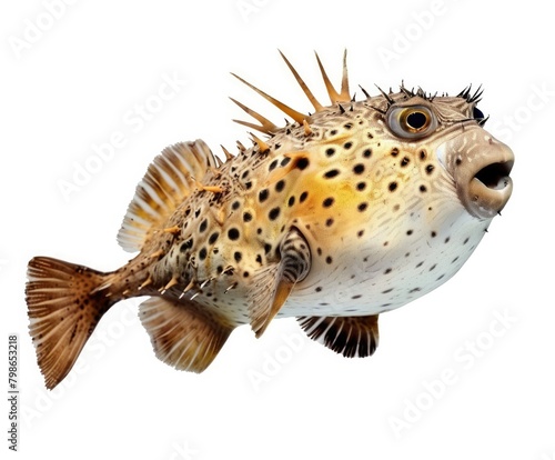  High-Resolution Side View of Pufferfish Isolated on White Background