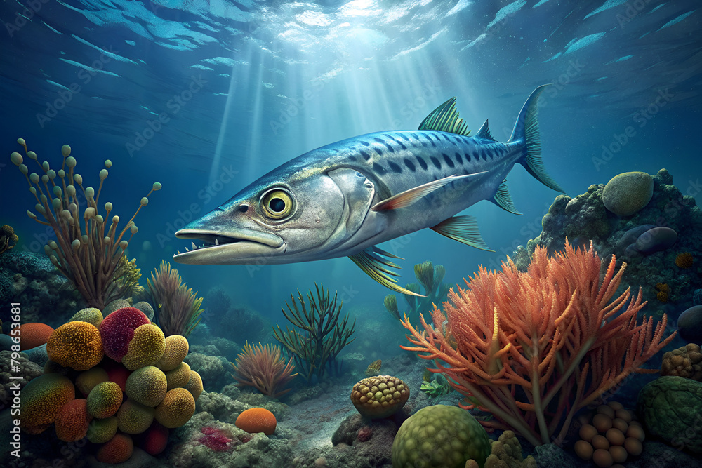 barracuda fish surrounded by beautiful coral barracuda fish surrounded by beautiful coral