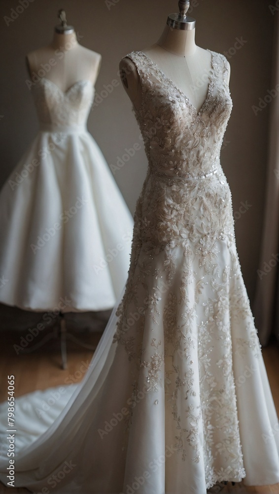 Minimalist Modernity: Sleeveless Bridal Gown on a Mannequin Minimalist Modernity: Sleeveless Bridal Gown on a Mannequin