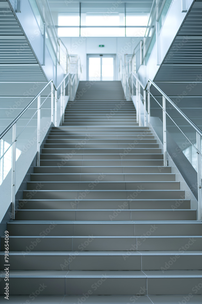 Long staircase with railings in a modern building Long staircase with railings in a modern building