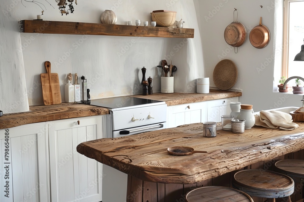Rustic White and Brown Kitchen Decor with Vintage Background