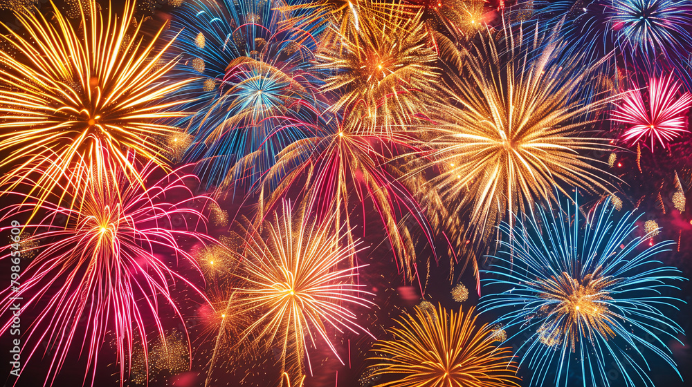 Beautiful and big fireworks on the night sky. Fireworks festival or holiday show Beautiful and big fireworks on the night sky. Fireworks festival or holiday show