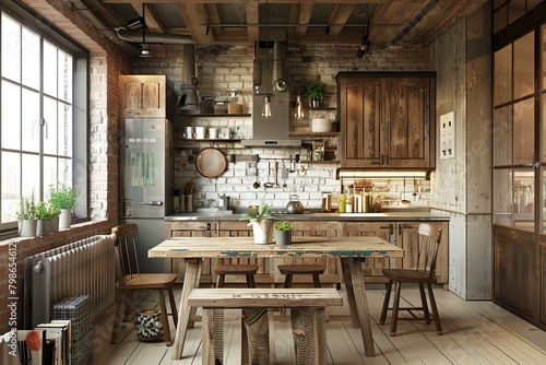 Retro Kitchen Atmosphere: Wooden Textures and Vintage Ambiance Blend