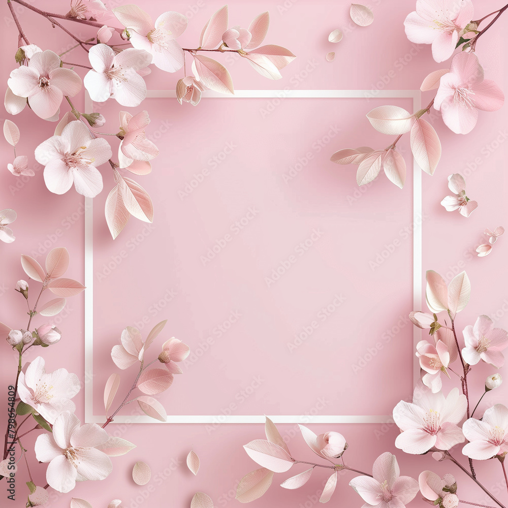 분홍색 배경위에 놓여진 꽃과 프레임