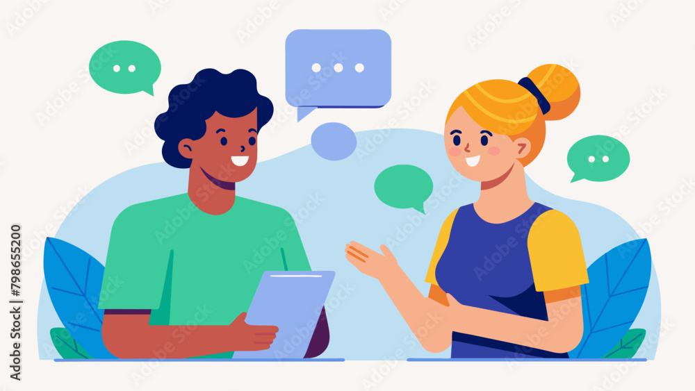 Two individuals with Tourette Syndrome discuss ods for managing tics and advocating for themselves in social situations.. Vector illustration Two individuals with Tourette Syndrome discuss ods for managing tics and advocating for themselves in social situations.. Vector illustration
