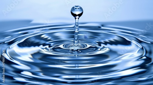  A tight shot of a single blue water droplet, with another smaller one situated in its center