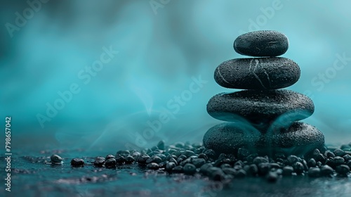   A stack of rocks atop a larger pile  both resting next to a third pile atop a table