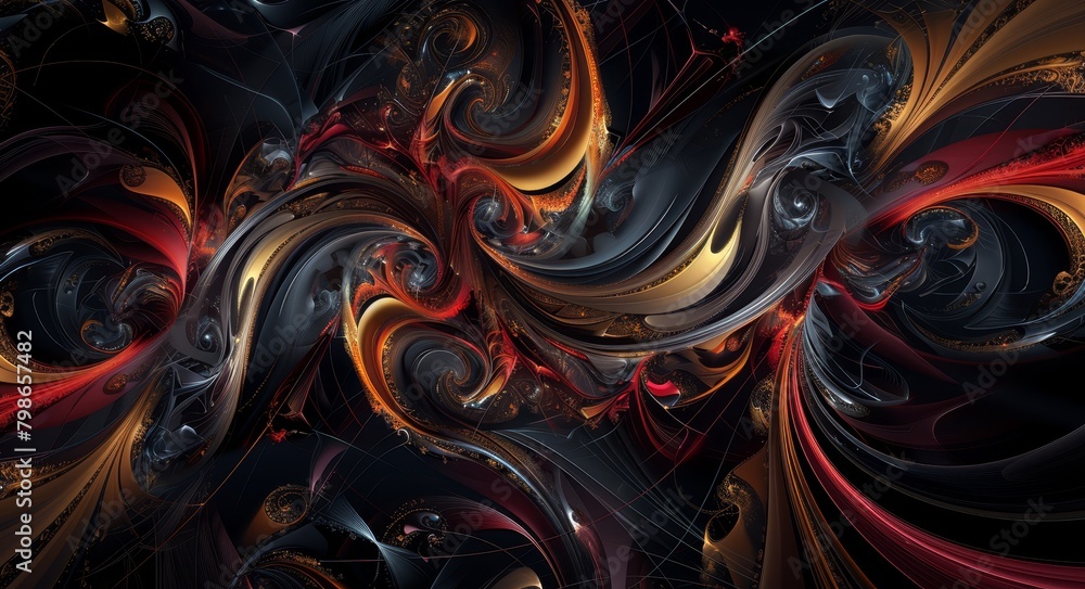 Swirls of red, yellow, and black in a black and white background Swirls of red, yellow, and black in a black and white background