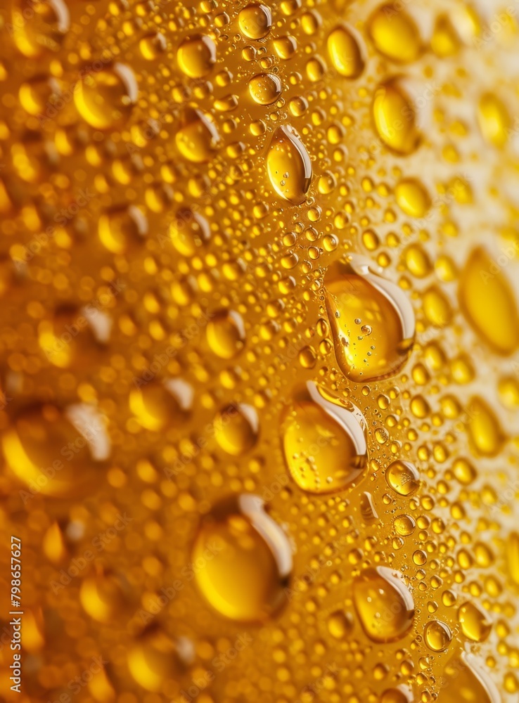 A close-up of a beer bottle with water drops at its base A close-up of a beer bottle with water drops at its base