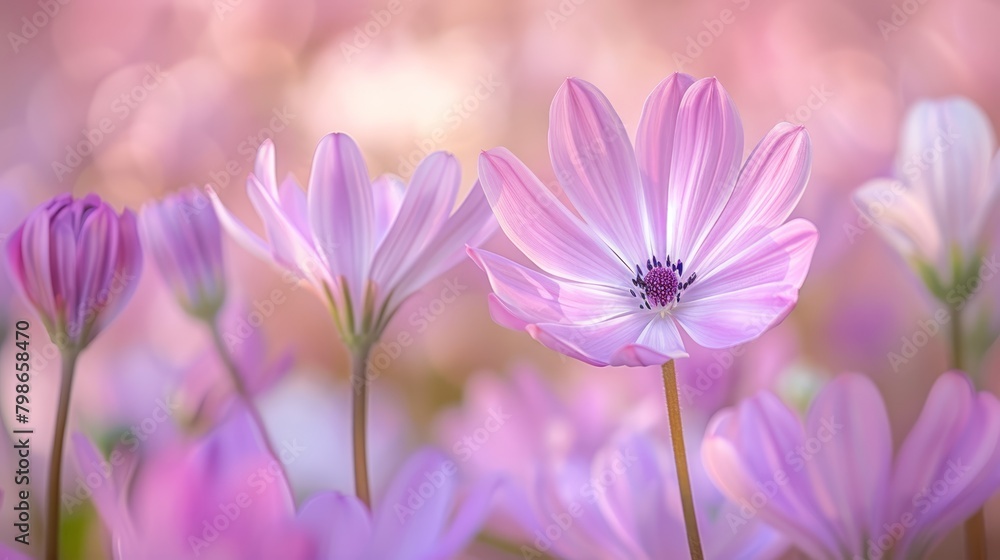 A tight shot of a bouquet of flowers with a hazy background of pink and white blooms A tight shot of a bouquet of flowers with a hazy background of pink and white blooms