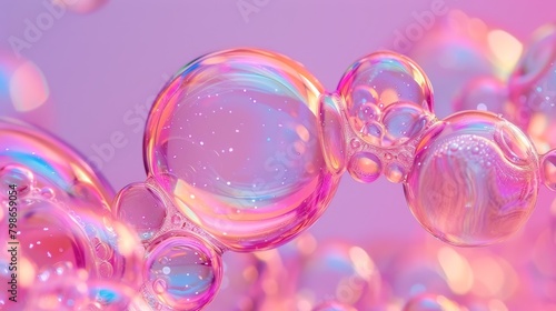  A collection of soap bubbles hover above apurple backdrop; behind them, a pink and blue sky unfolds