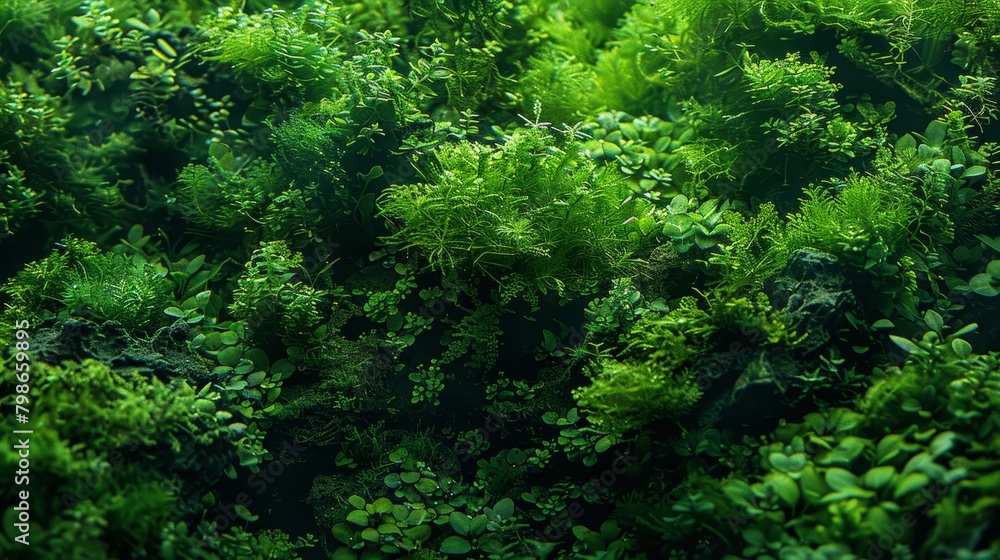   A close-up of various plants amidst a field of lush grass