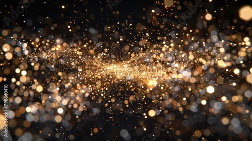  Three blurred images of gold dust against a black background