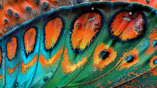  A close-up of a peacock's vibrant, iridescent feathers