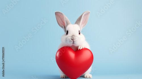 cute rabbit holding a red heart on isolated pastel color background, vibrant, eye-catching, playfulness and fun, generative AI