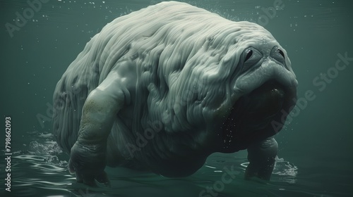   A tight shot of a big animal with its head emerging from a body of water photo