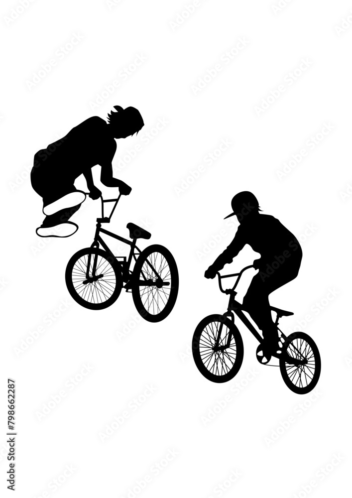 Fototapeta premium BMX Biker | Biker | Sports Bike | Bicycle | Extreme Sports | Cycling Stunt | Original Illustration | Vector and Clipart | Cutfifle and Stencil