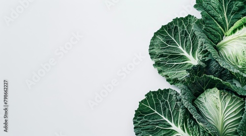  A collection of green leafy veggies atop a white backdrop, surrounded by a white wall behind