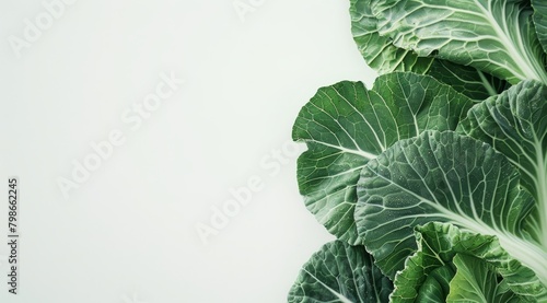  A tight shot of a green plant's leafy portion against a pristine white backdrop with ample empty area in the middle for text insertion
