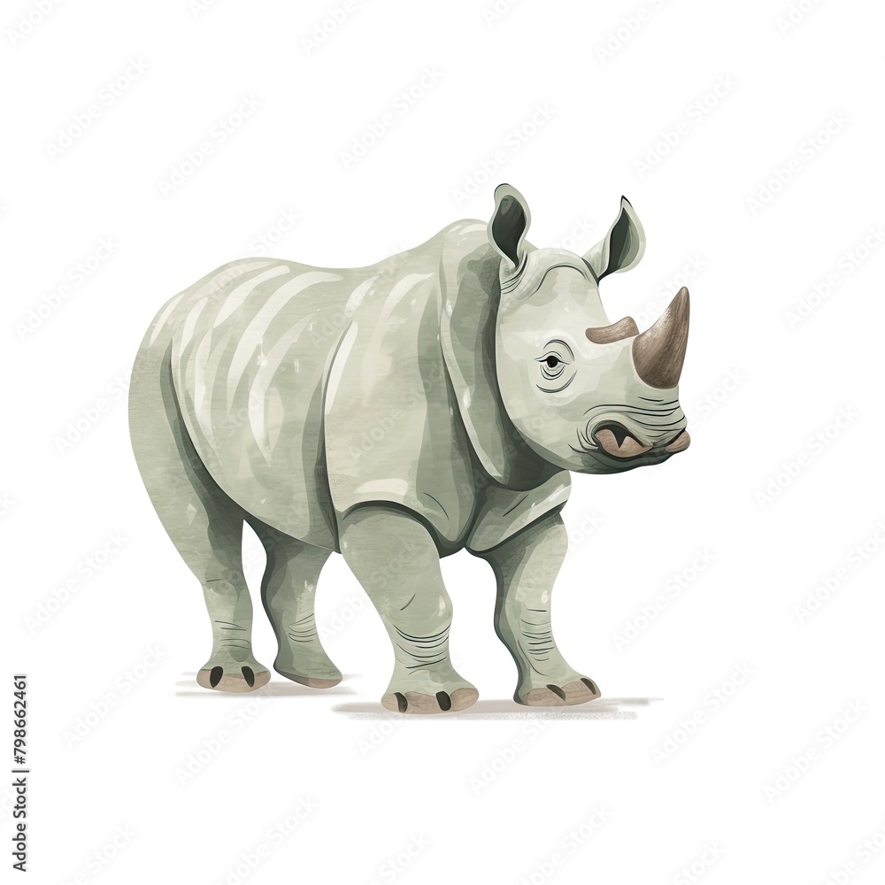 Illustrated Majestic Rhino - Wildlife Artwork with Shadowing Details for Print